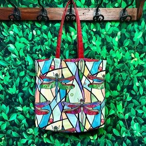 Dragonfly Bag Eco Friendly Gift Tote for Dragonfly lovers in Rainbow colors! Rep
